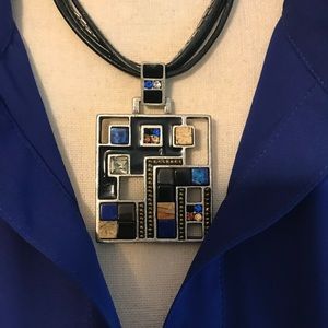 Chico’s Designer Necklace Checkerboard Pendant